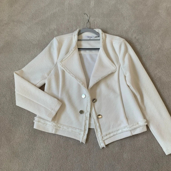 Calvin Klein cropped jacket blazer textured opened front white size Small - Picture 1 of 16